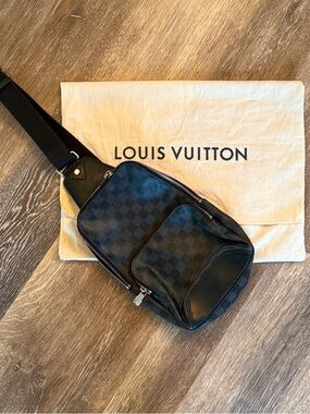 Authentic! Louis Vuitton Black Damier Graphite Men's Sling Belt Bag
